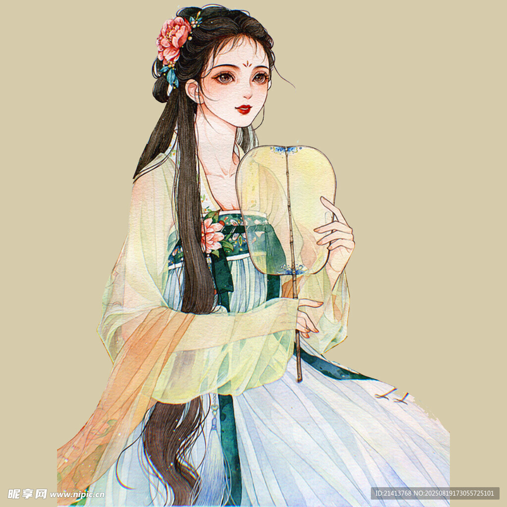 古风佳人持扇优雅坐