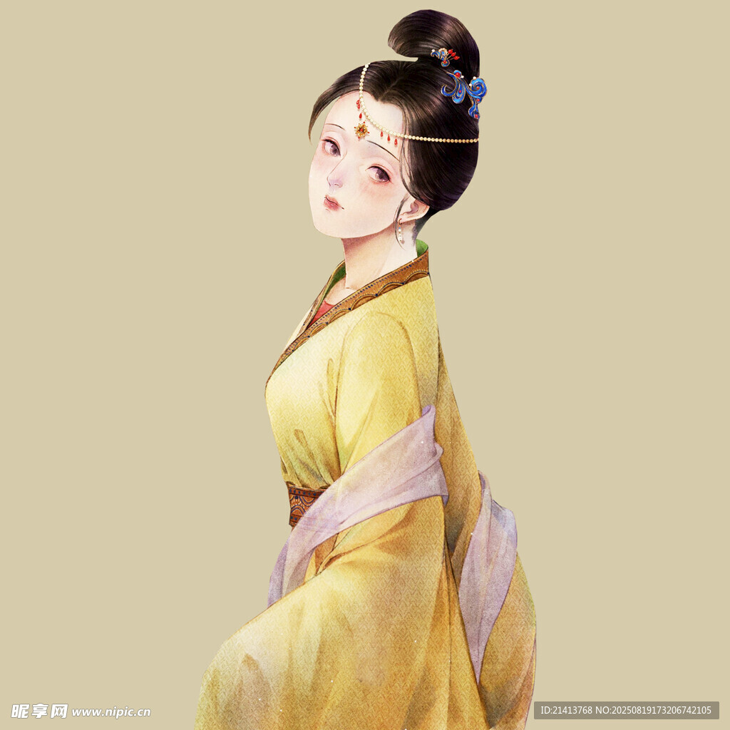 古典佳人着华服优雅转身
