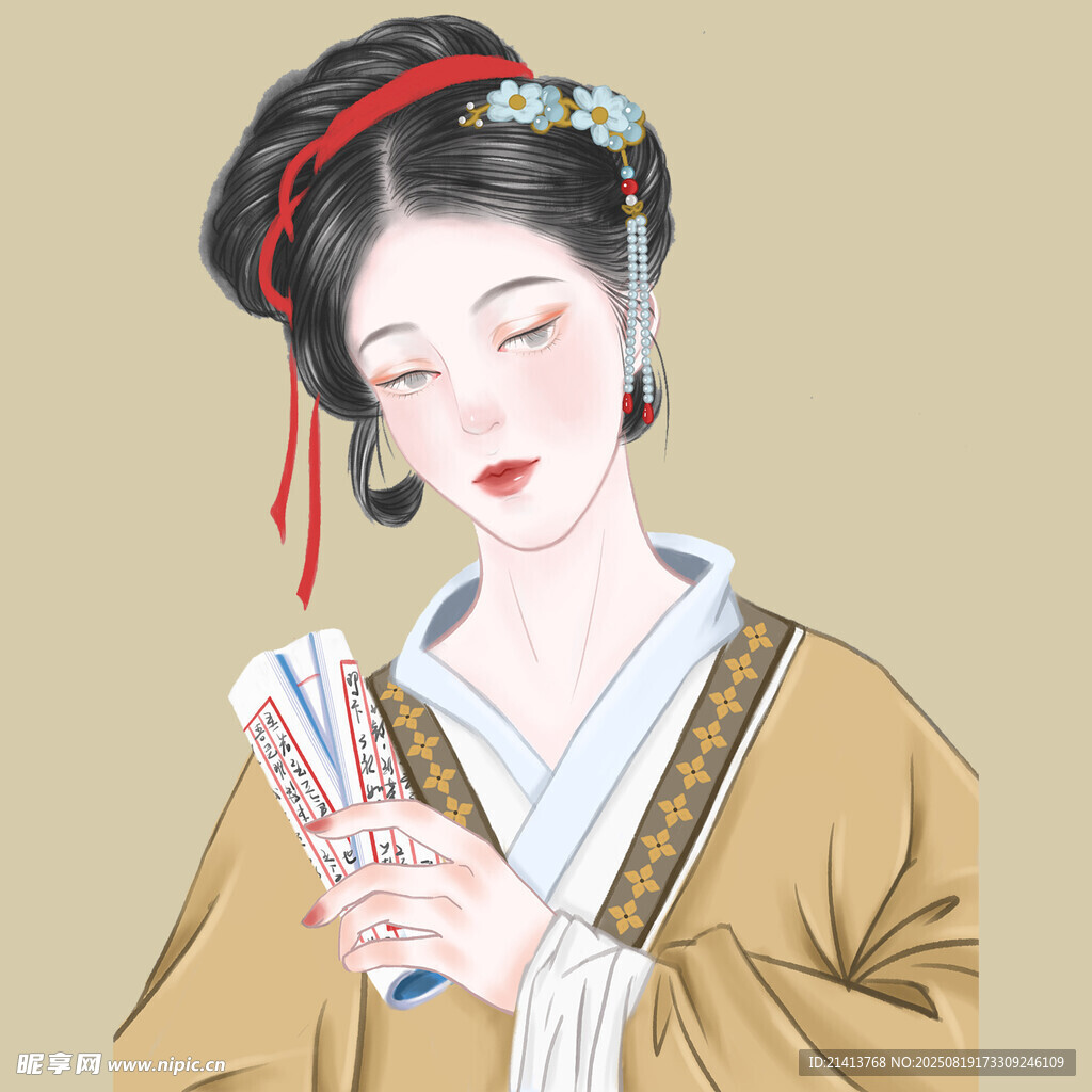 古风女子持牌温婉模样