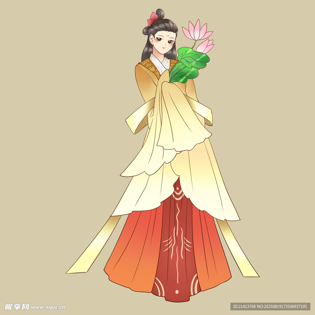 古风女子手持花优雅而立