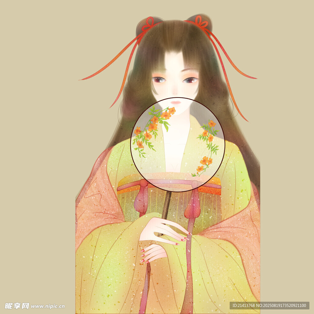 古风少女持扇优雅而立