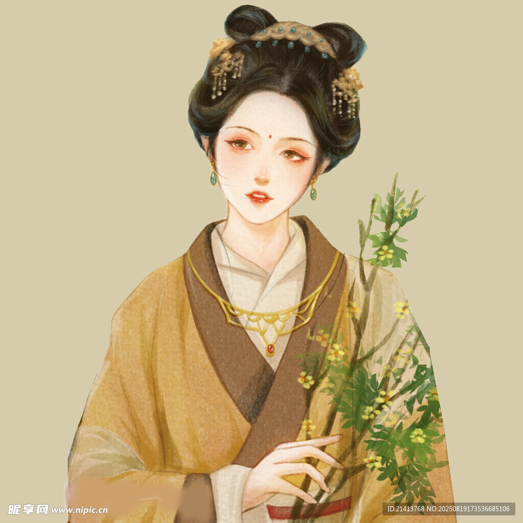 古风女子手持绿植