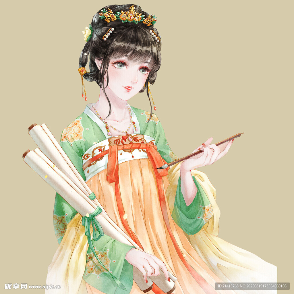 古风汉服女子持扇优雅