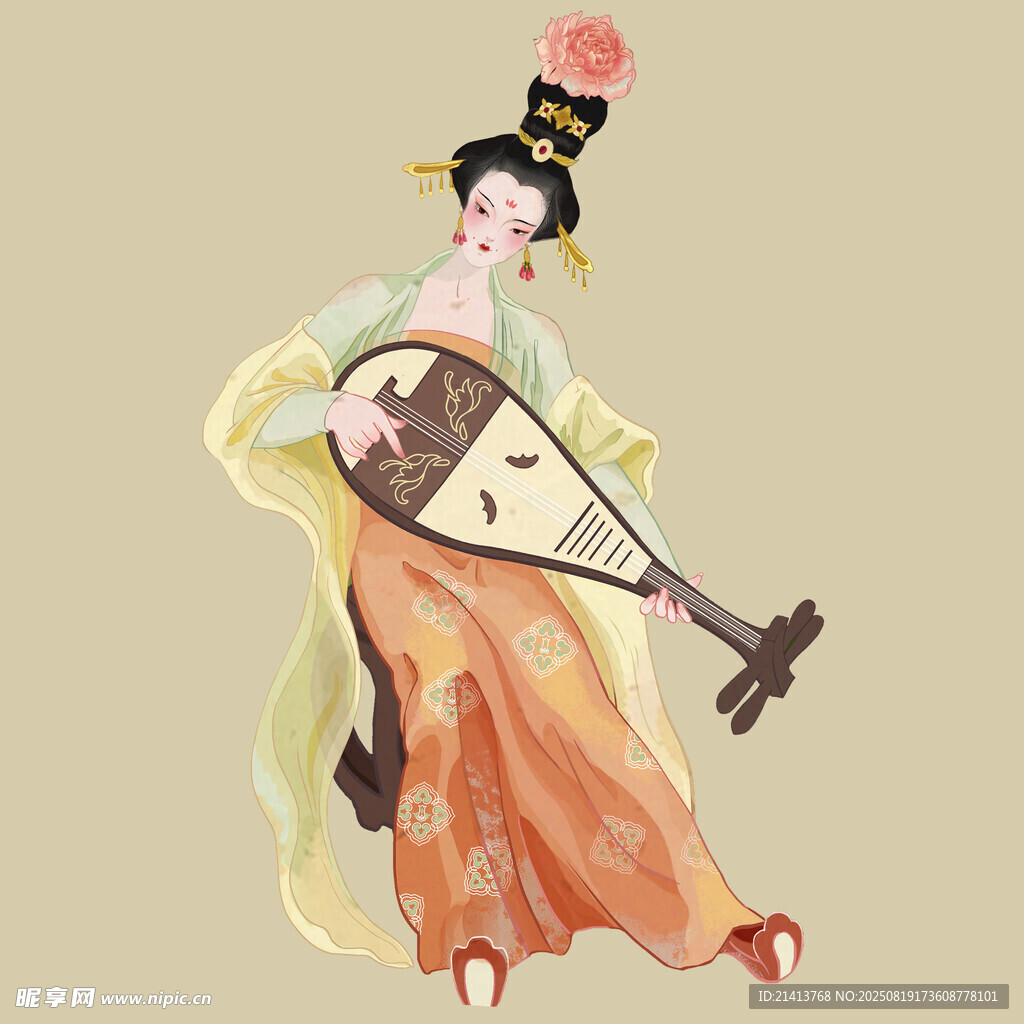 唐代仕女弹琵琶图