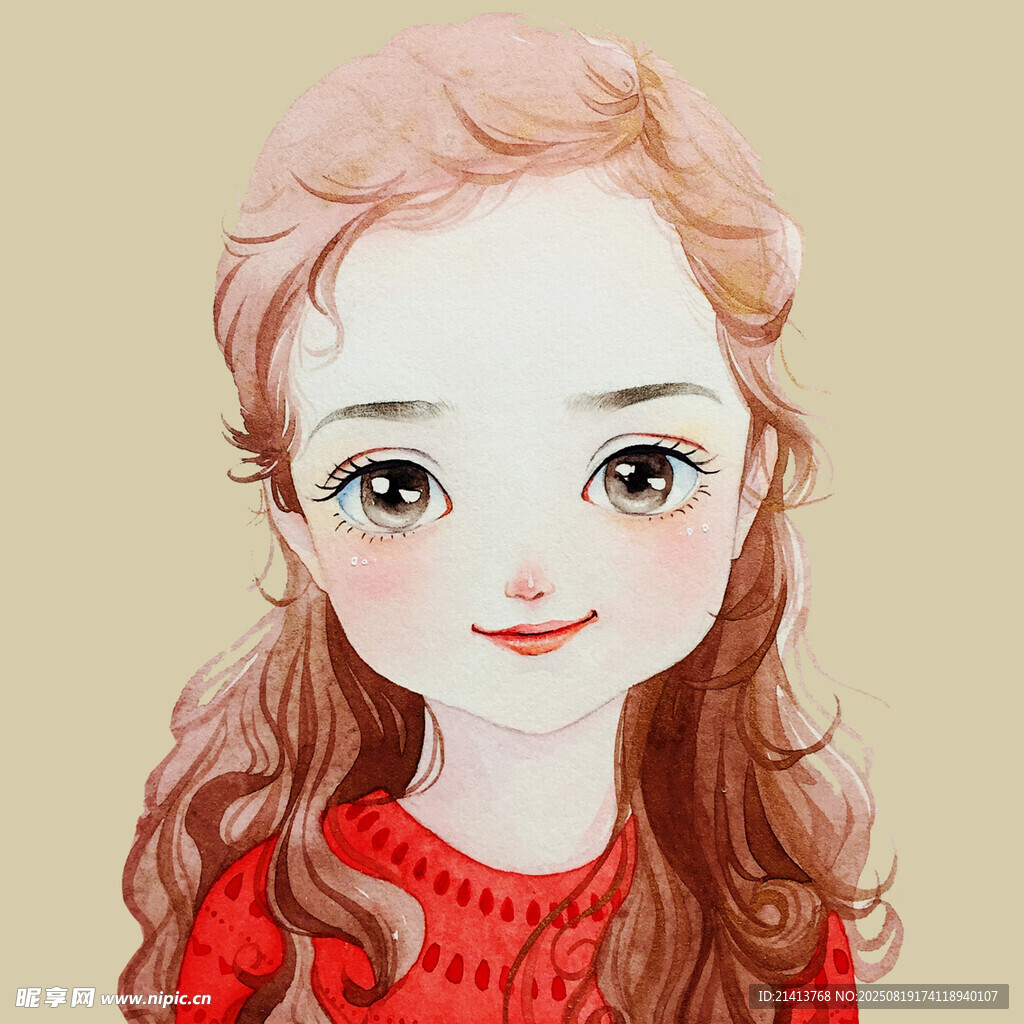 红发微笑女孩插画