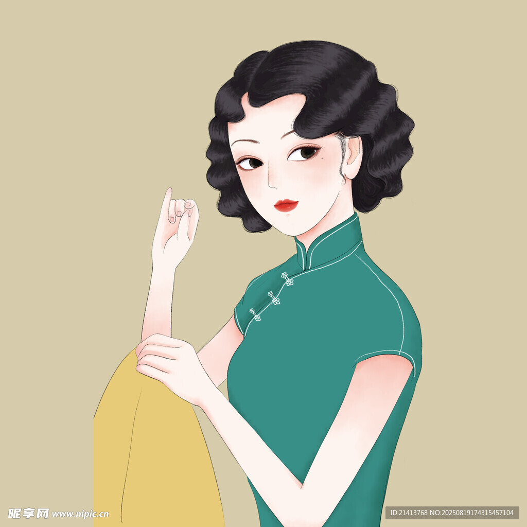 复古旗袍女子优雅姿态
