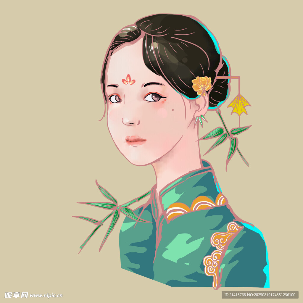 古风旗袍女子插画