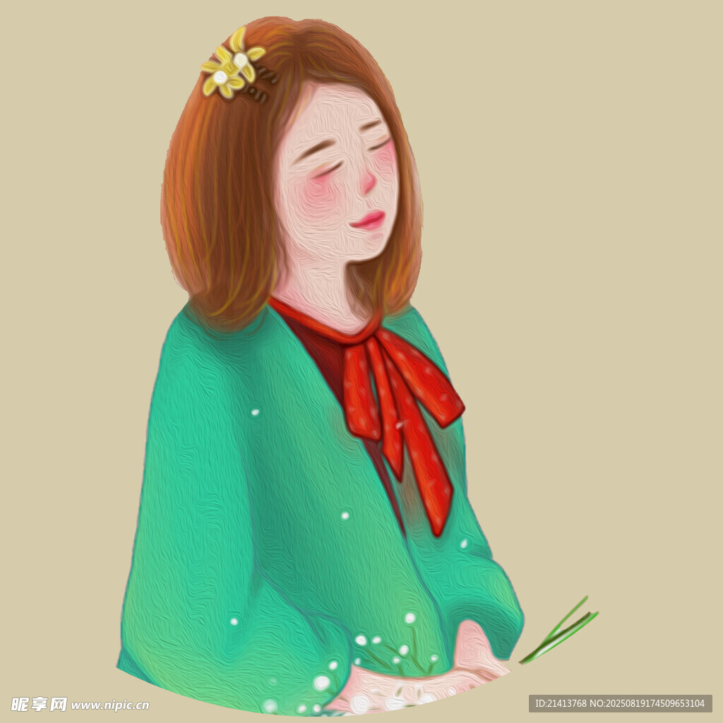 手持花草的可爱少女