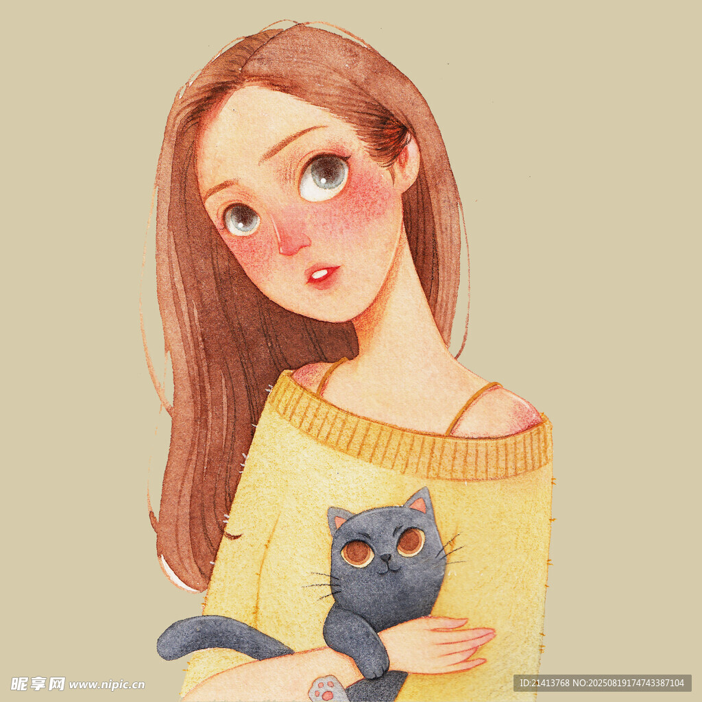 怀抱猫咪的可爱女孩