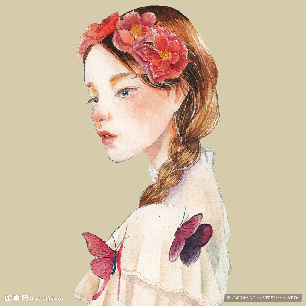 头戴繁花的梦幻少女
