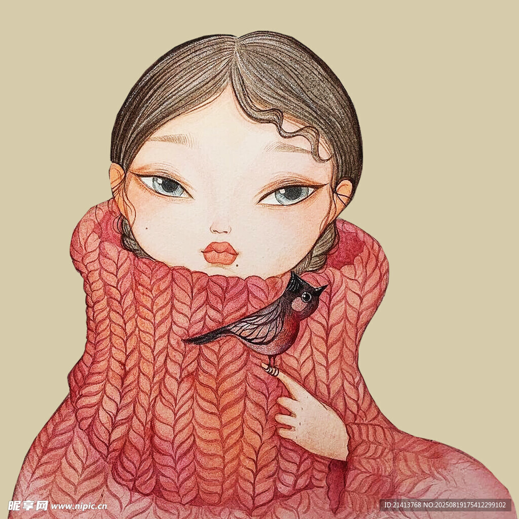 裹红毛衣的可爱少女
