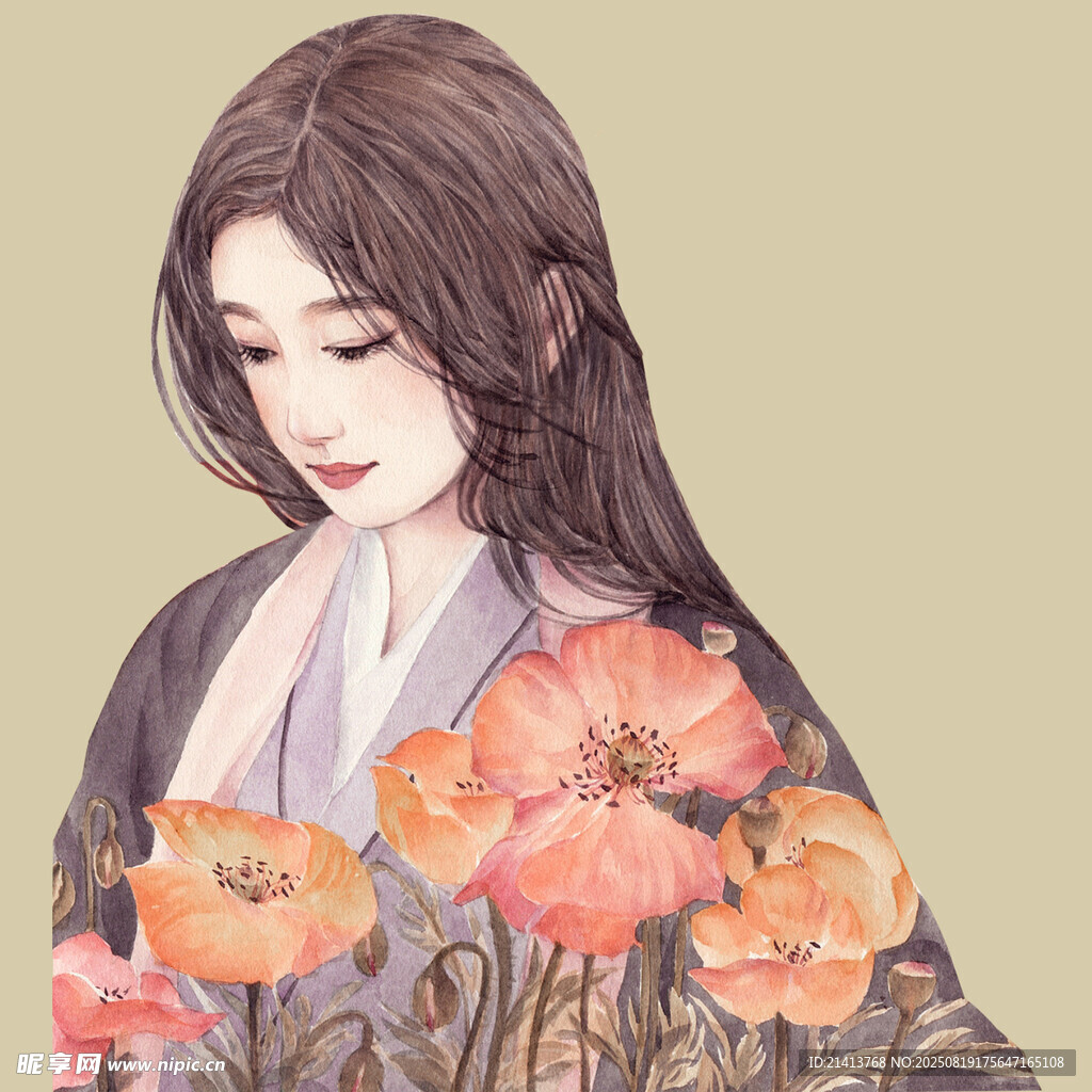 古风女子持花优雅图