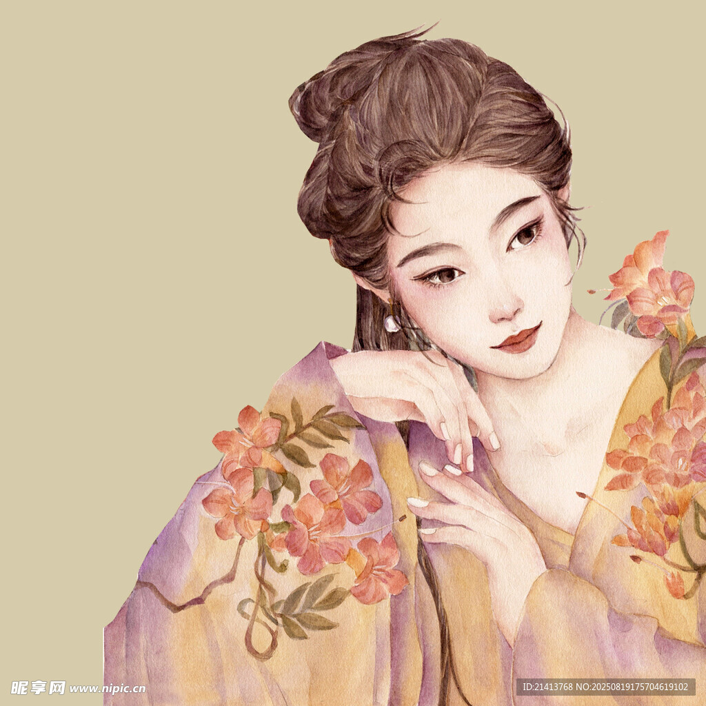 古风美人倚花浅笑