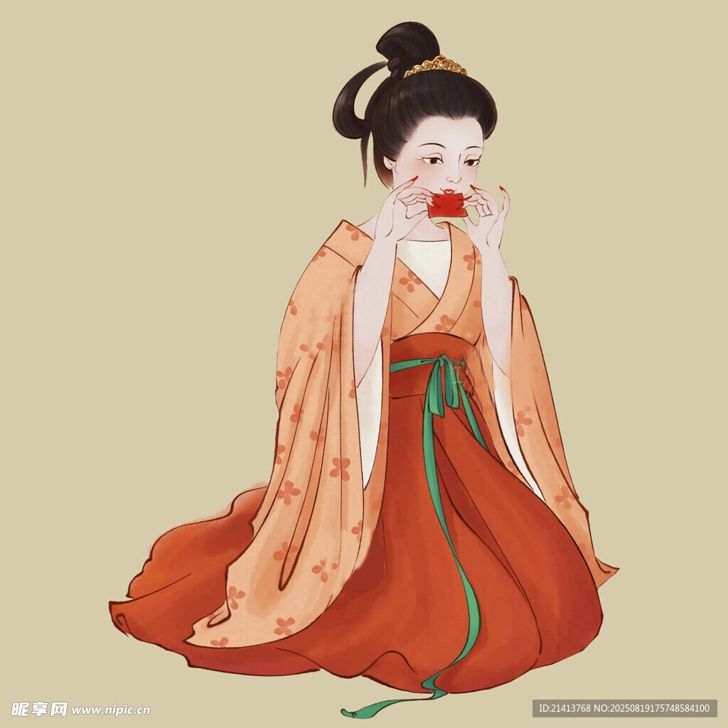 古风红衣女子优雅坐姿