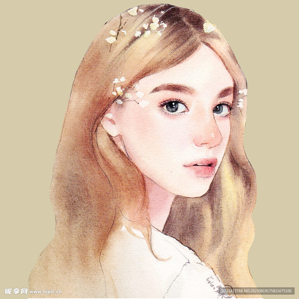 梦幻金发戴花饰的少女