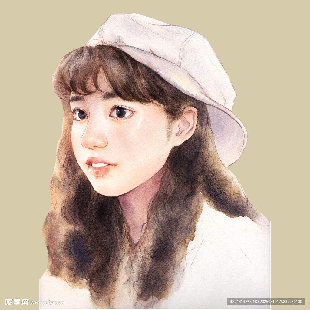戴贝雷帽的温柔长发女孩