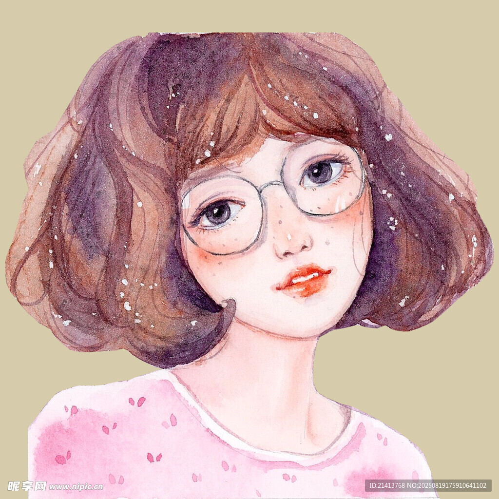 戴眼镜的短发甜美女孩