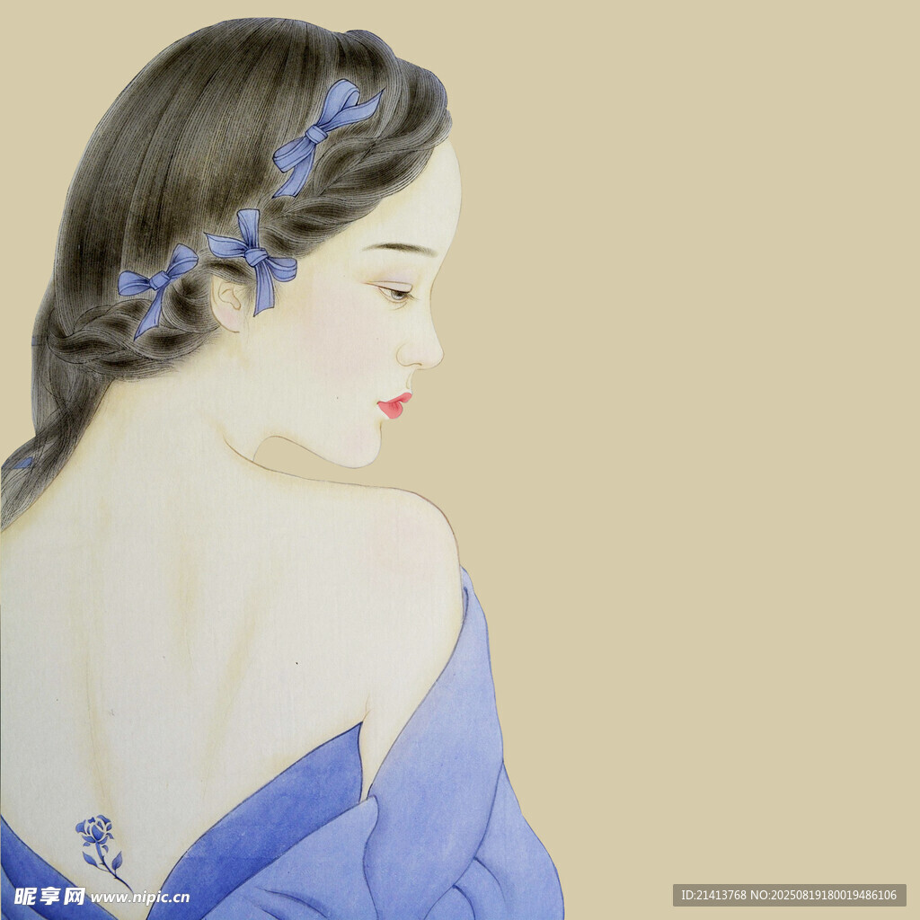 古风女子侧颜 发间簪花