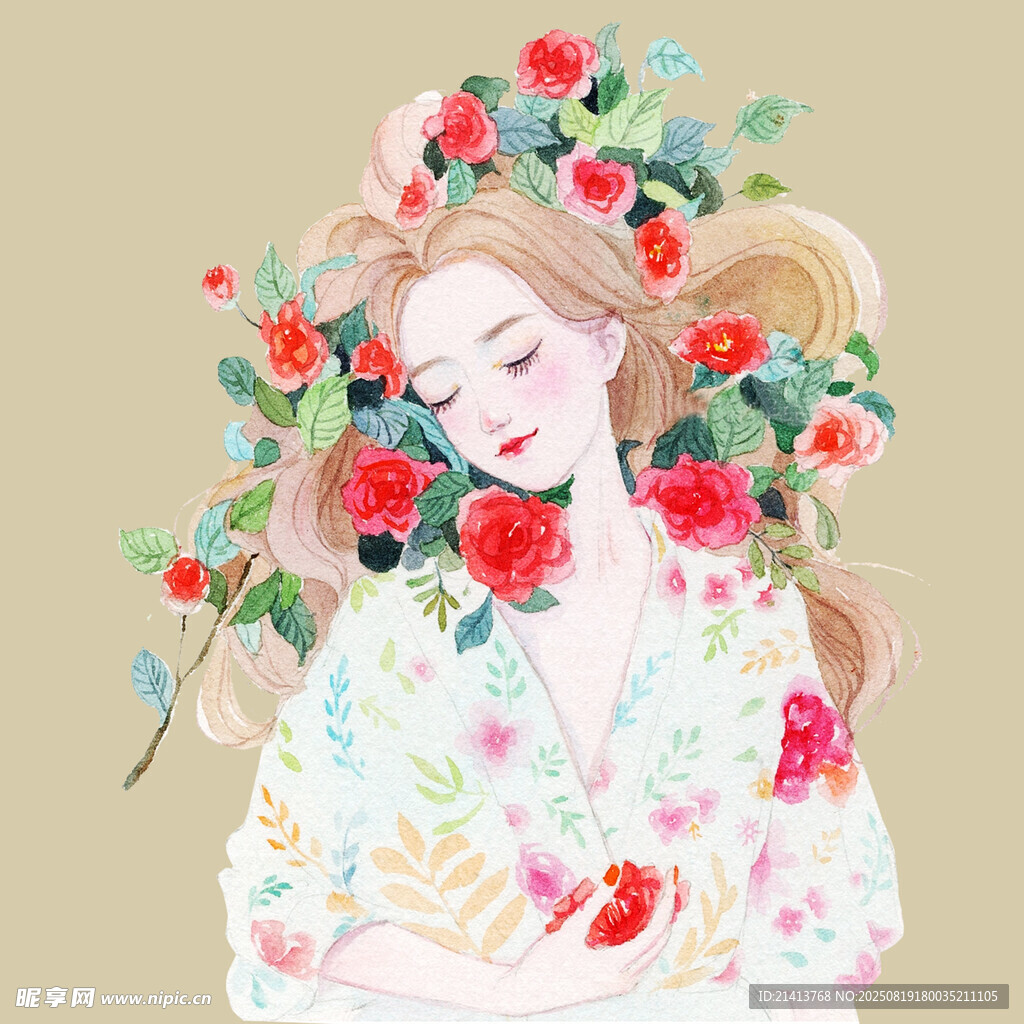 花饰少女的梦幻插画