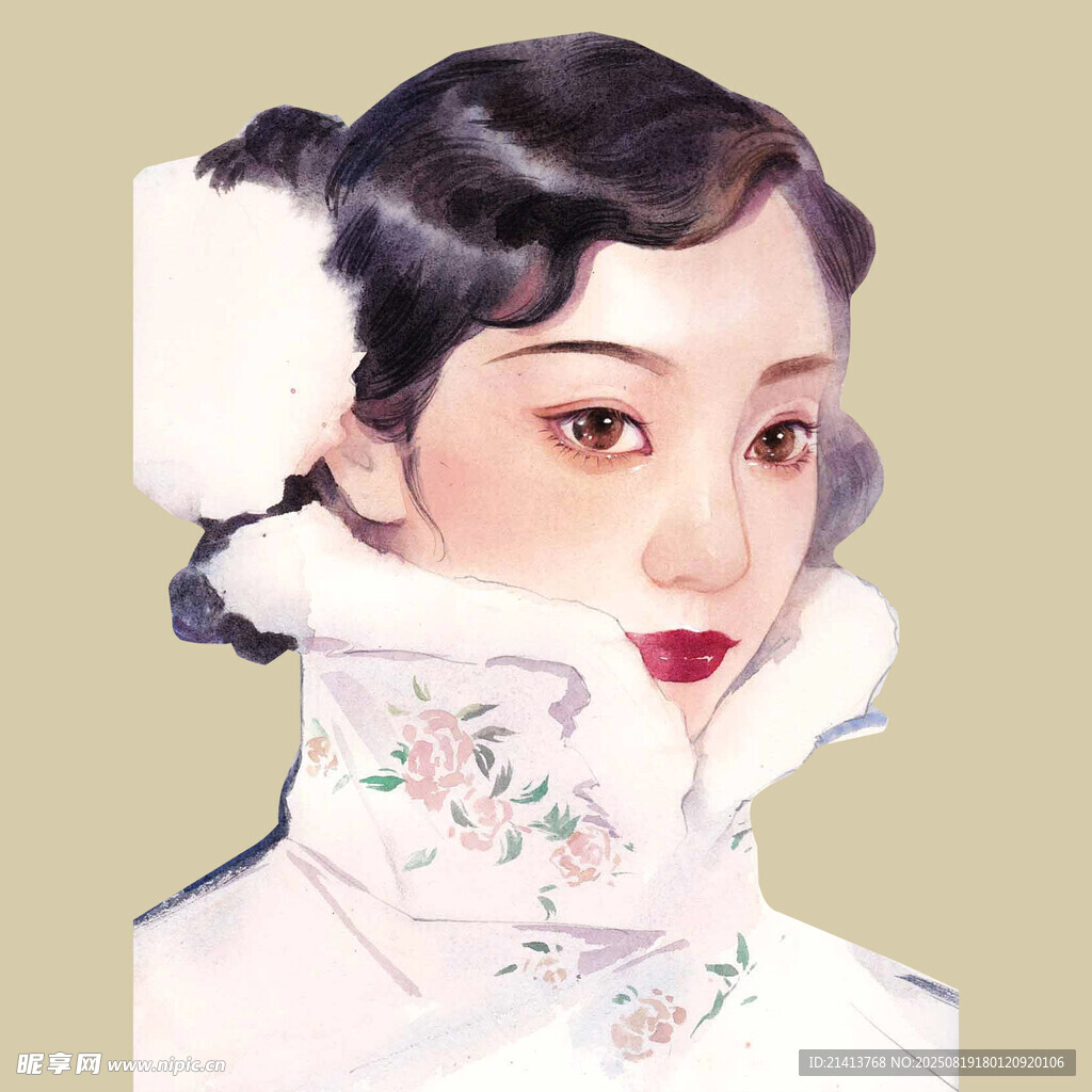 古典旗袍女子优雅侧颜