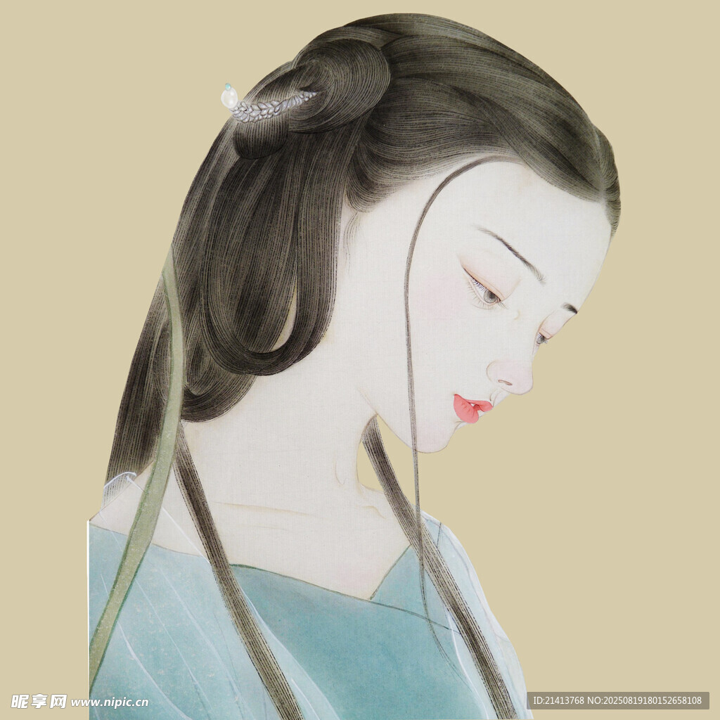 古风女子低眸温婉之态