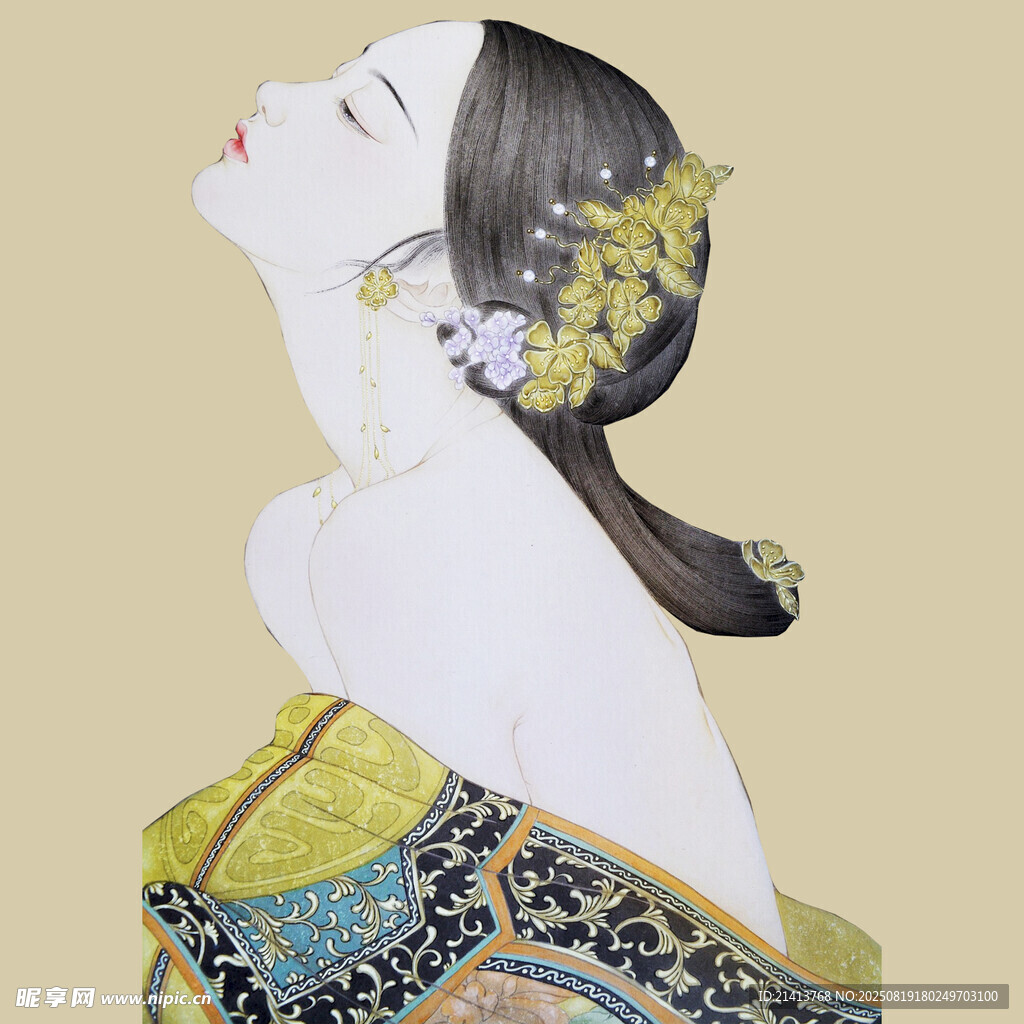 古典优雅女子 发饰精美