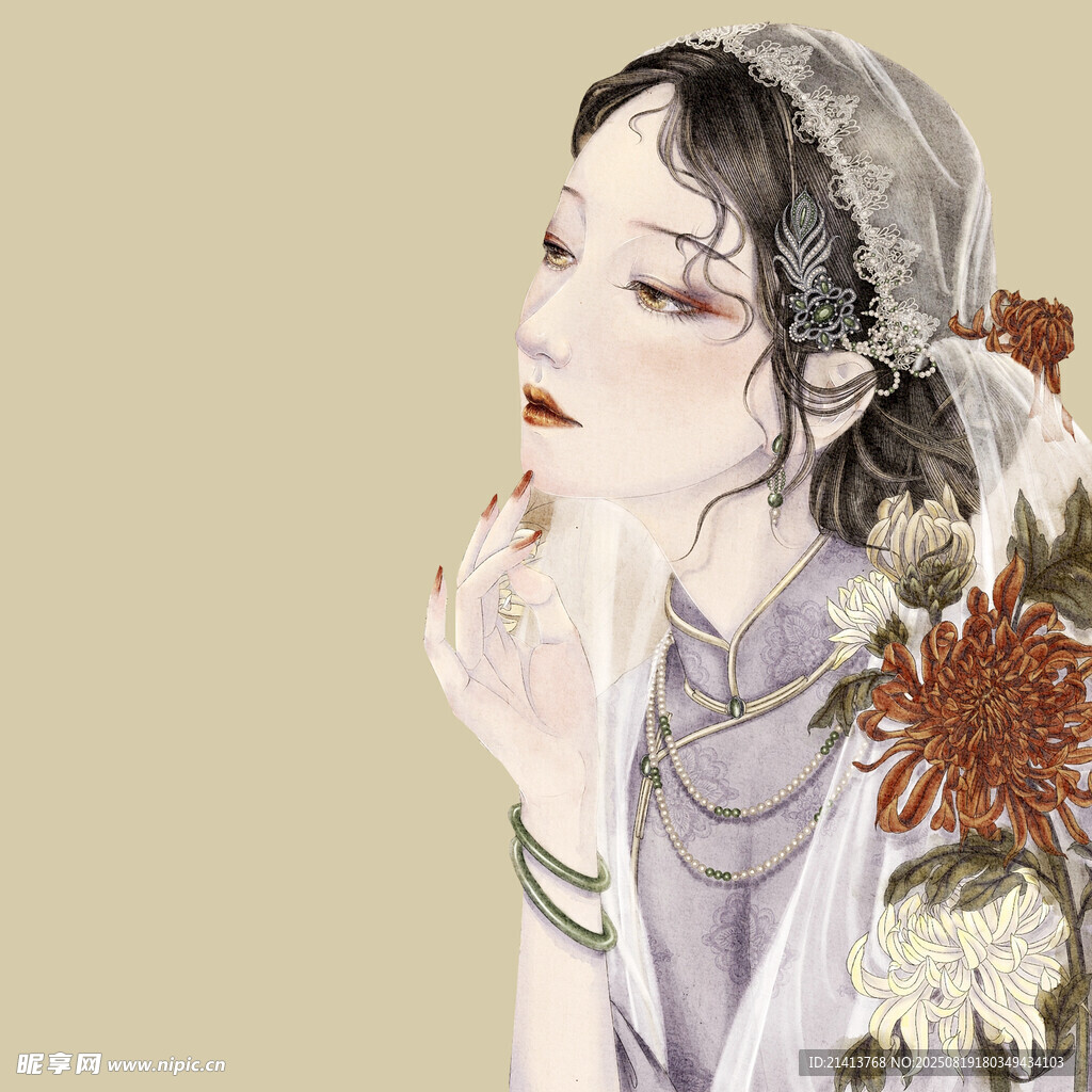 古风女子插花图