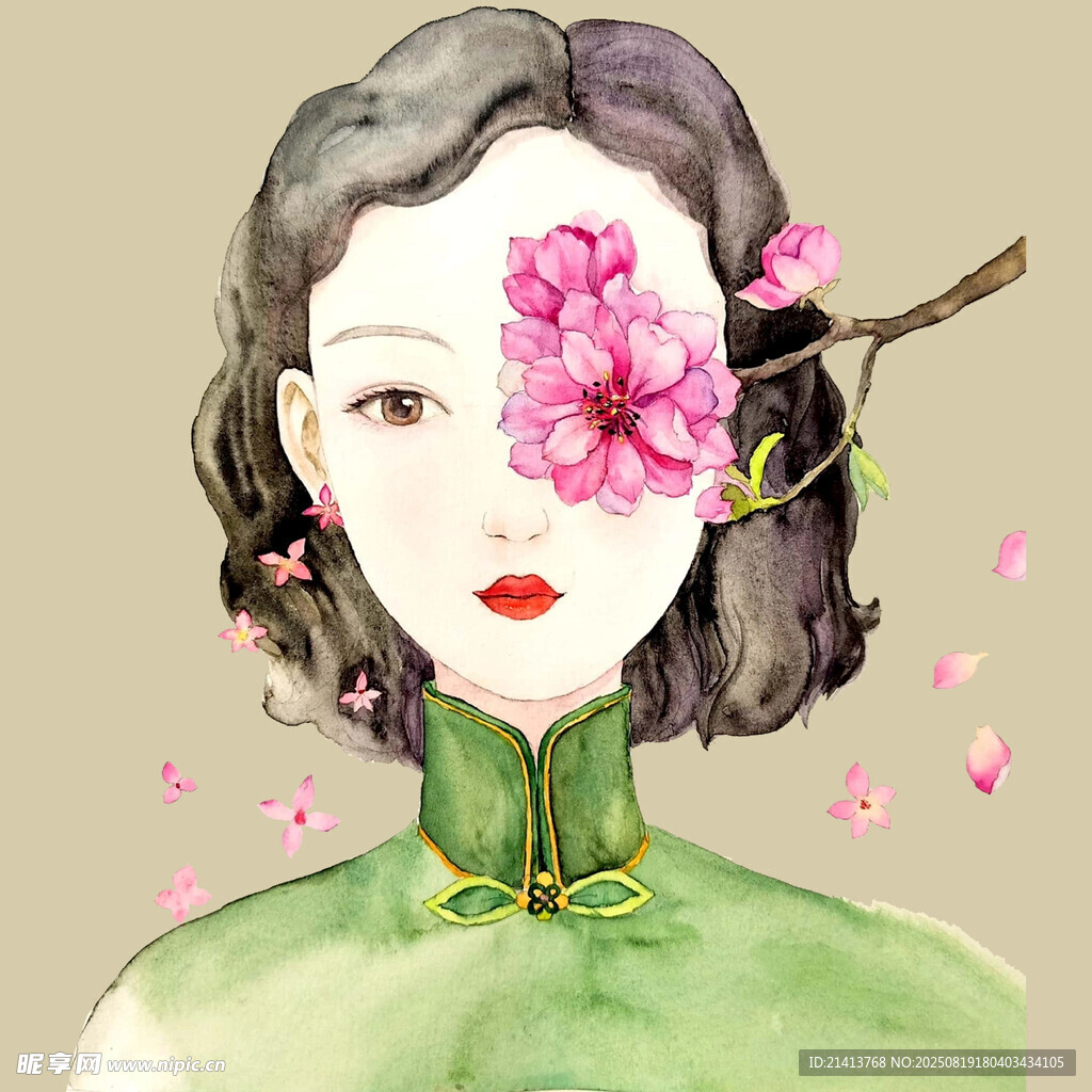旗袍女子 繁花遮面