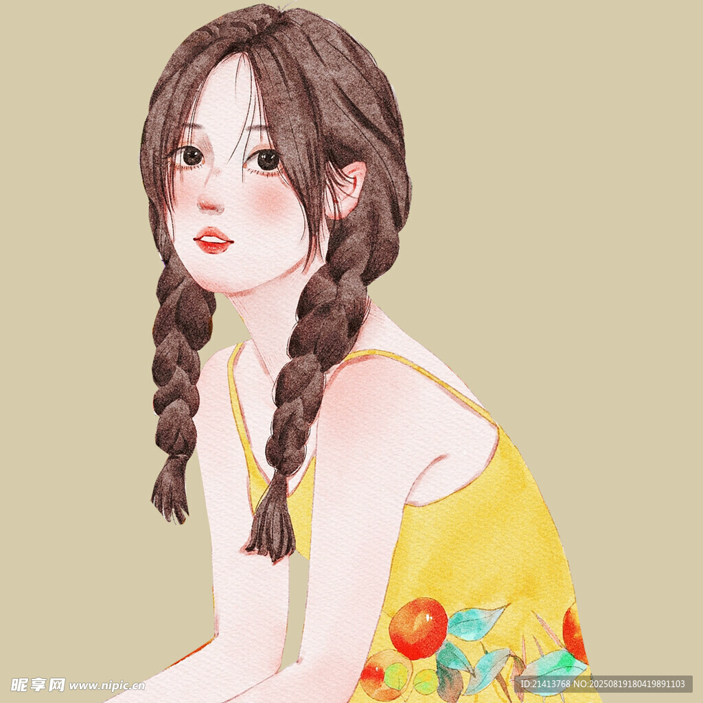 双麻花辫的甜美少女