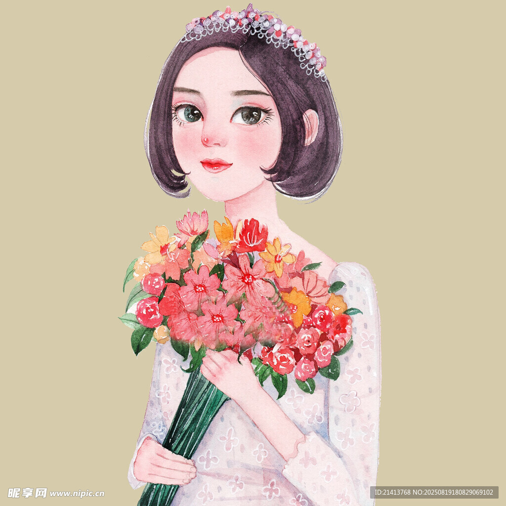 手持花束的优雅新娘形象