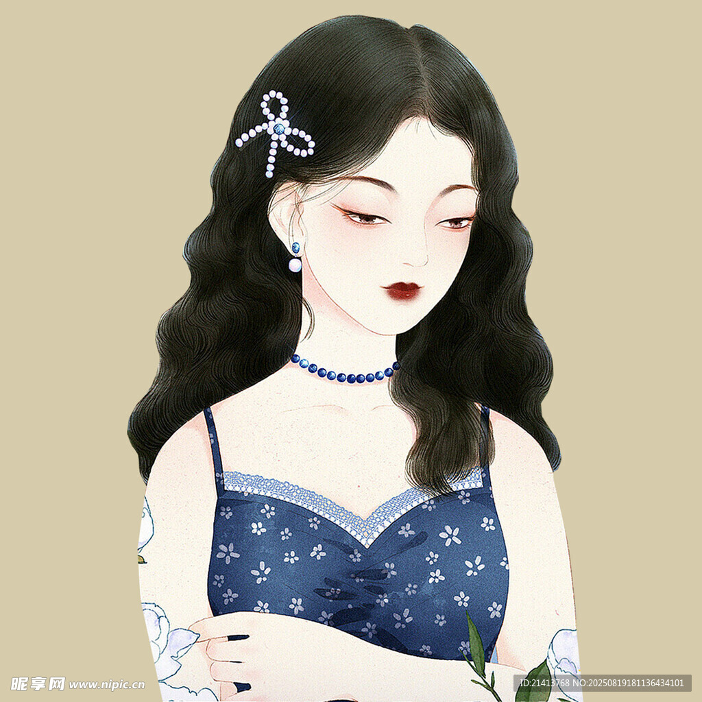 复古风长发女子优雅姿态