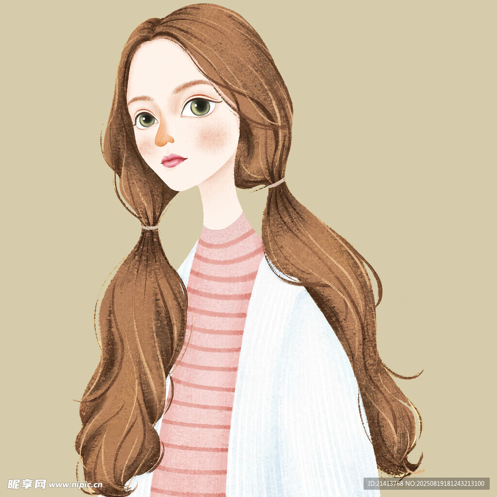双马尾女孩的清新插画形象