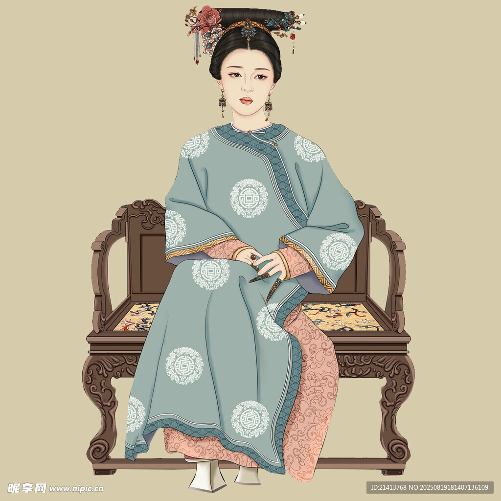 清朝女子端坐图