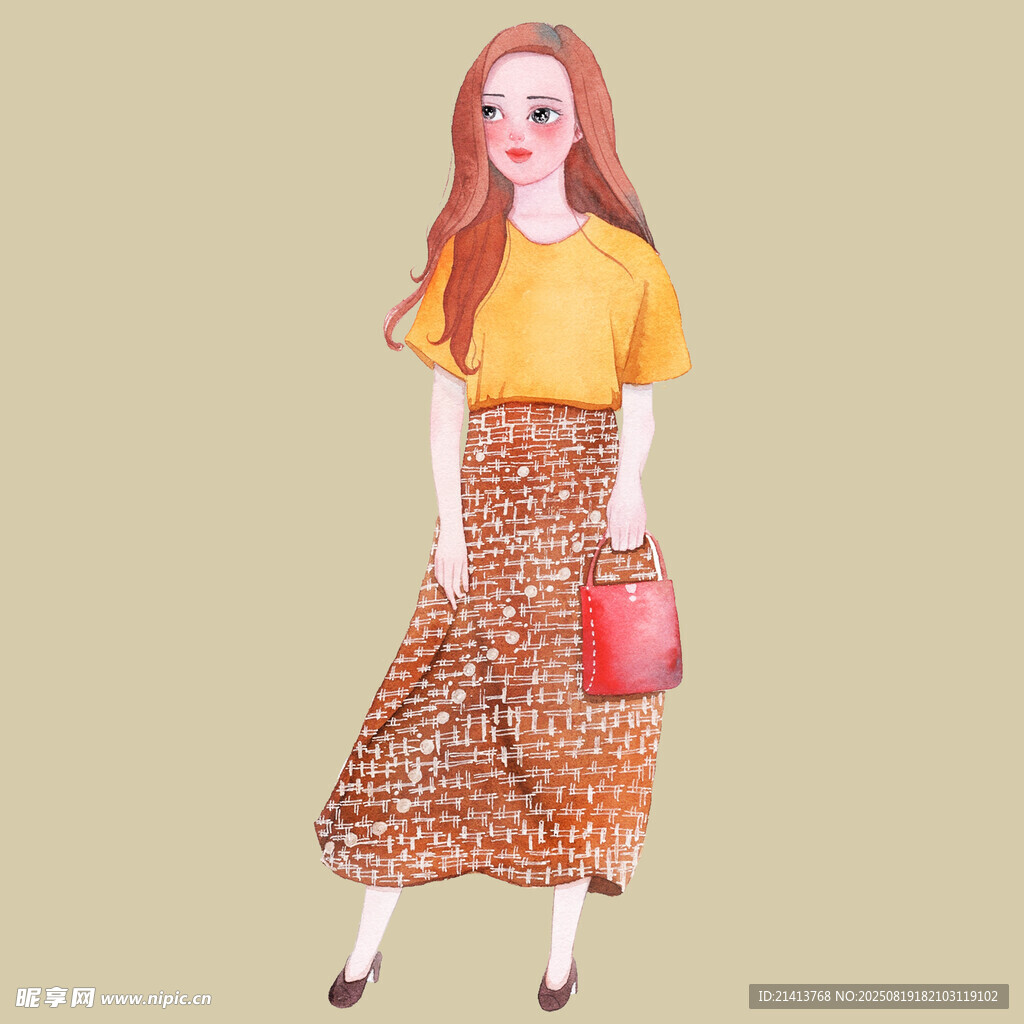 时尚穿搭的红发女孩