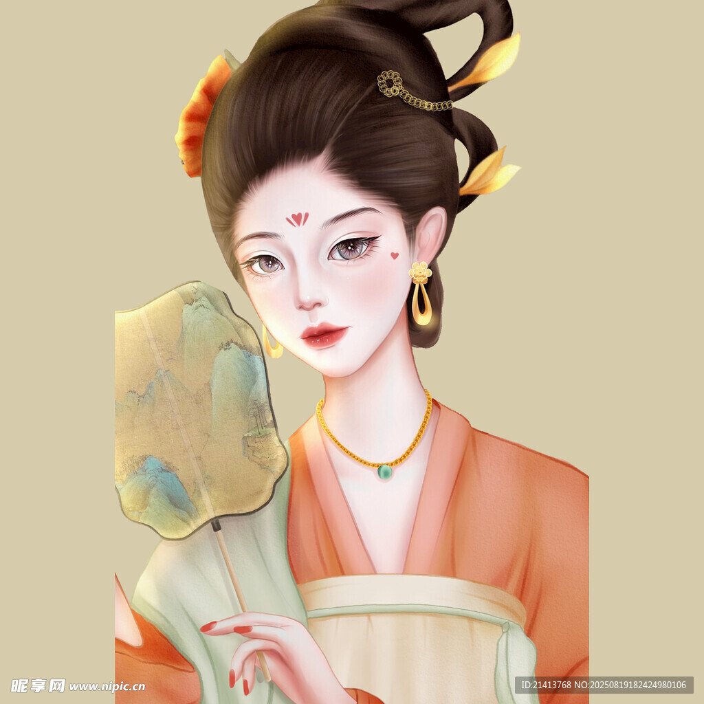 古风佳人持扇优雅图