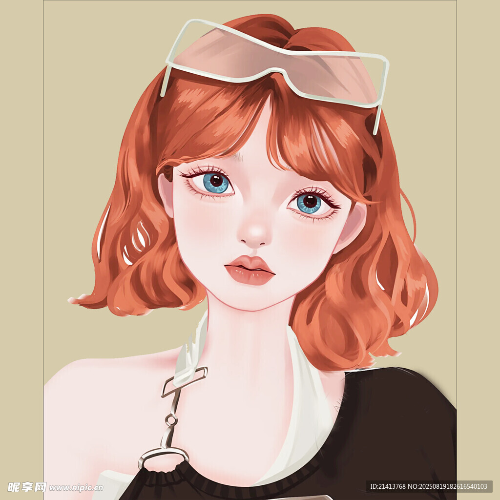 红发戴镜时尚女孩形象