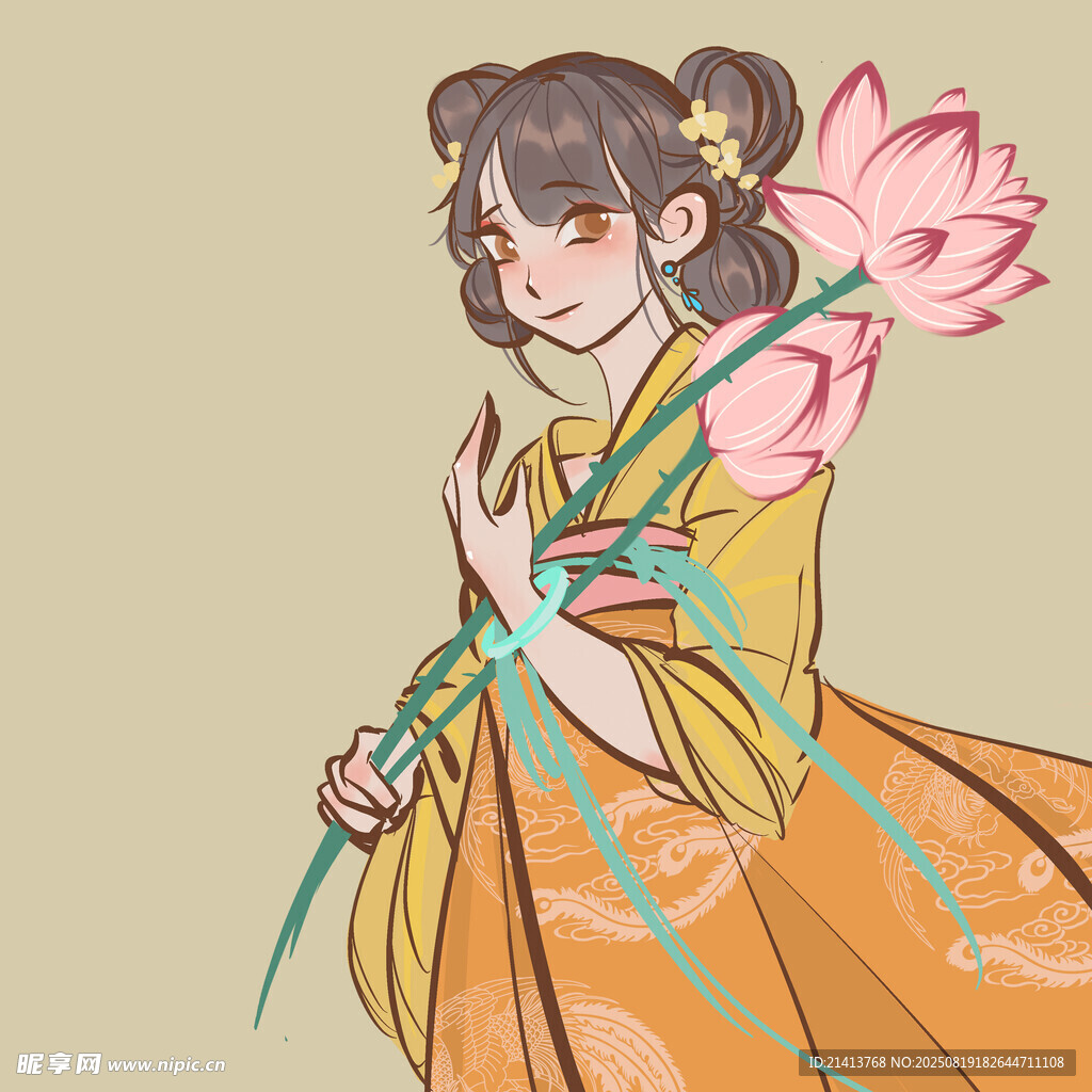 古风少女持荷优雅而立