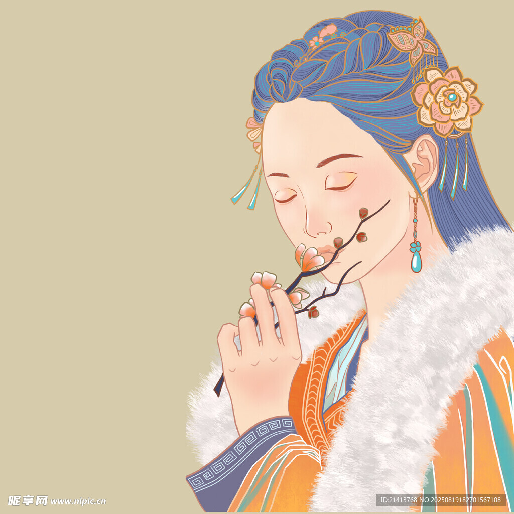 古风女子优雅吹奏乐器