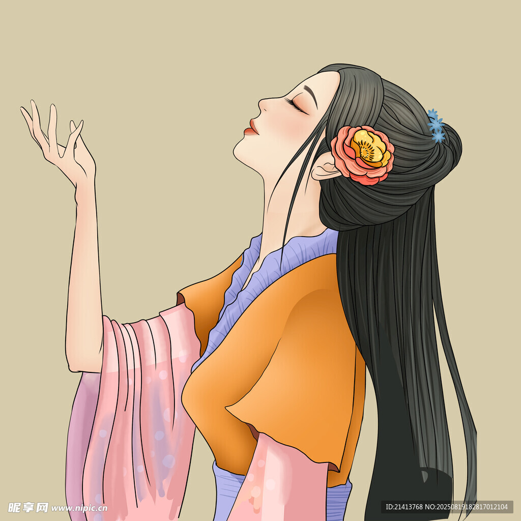 古风美人抬手望空