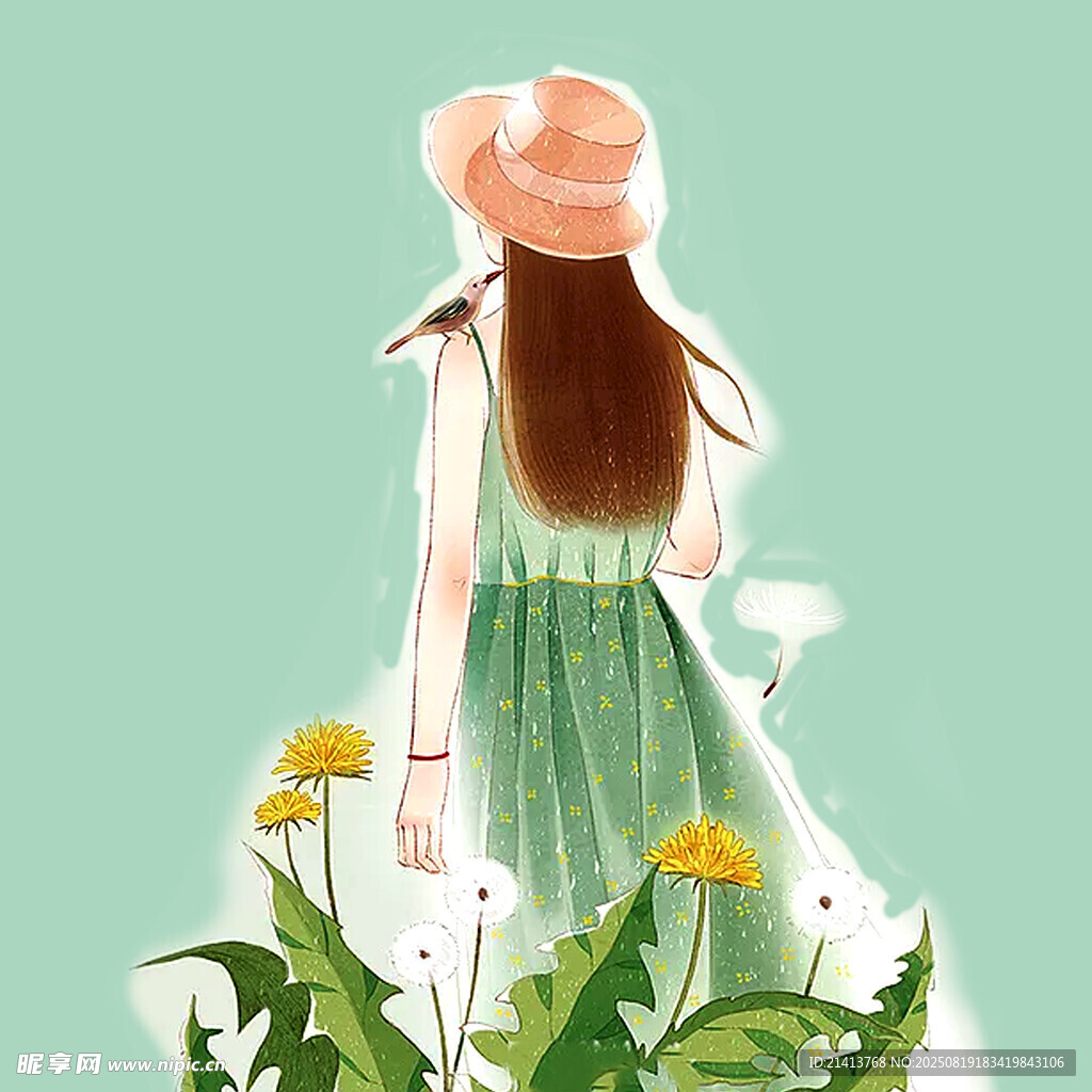 漫步花丛的优雅背影女子