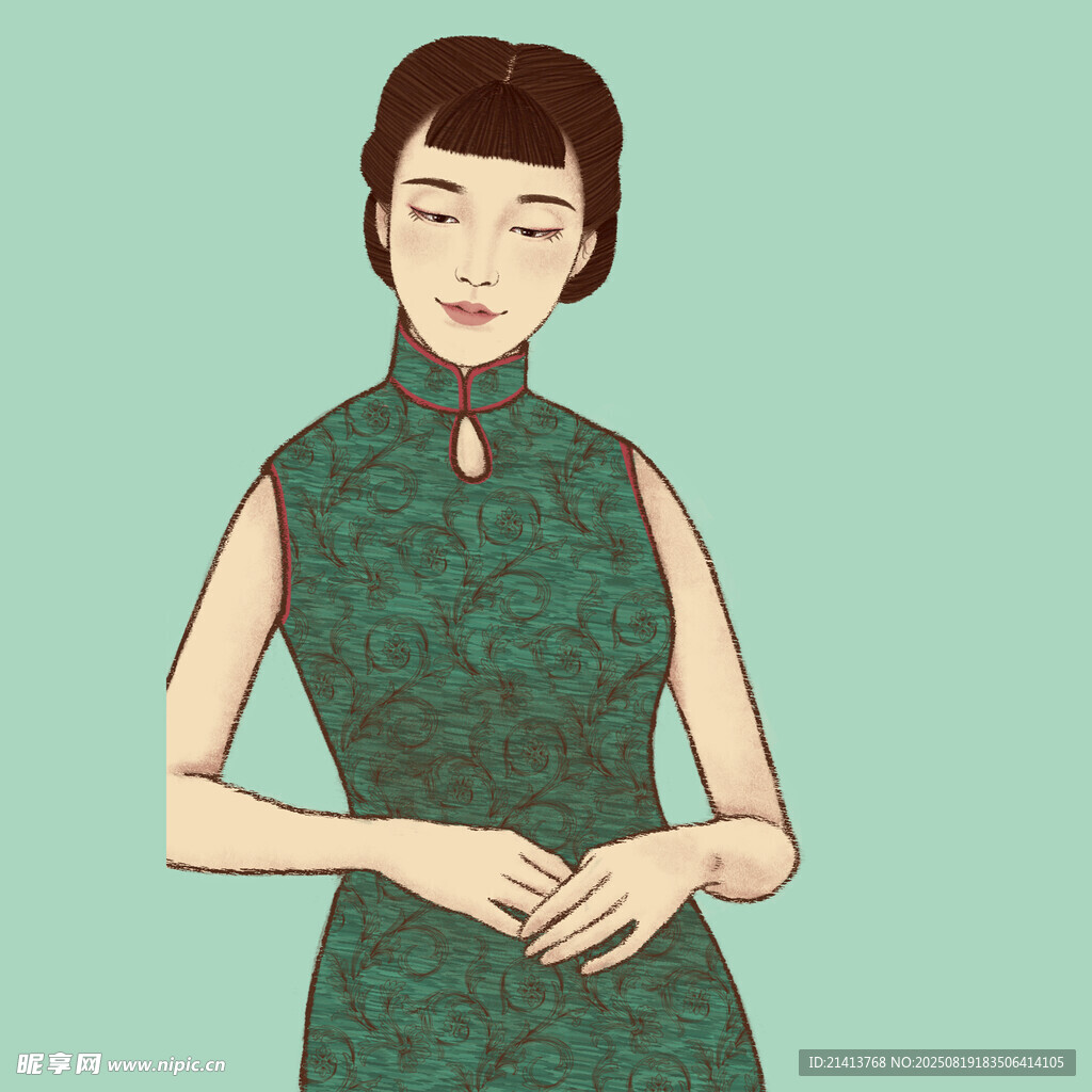 身着旗袍的优雅东方女子
