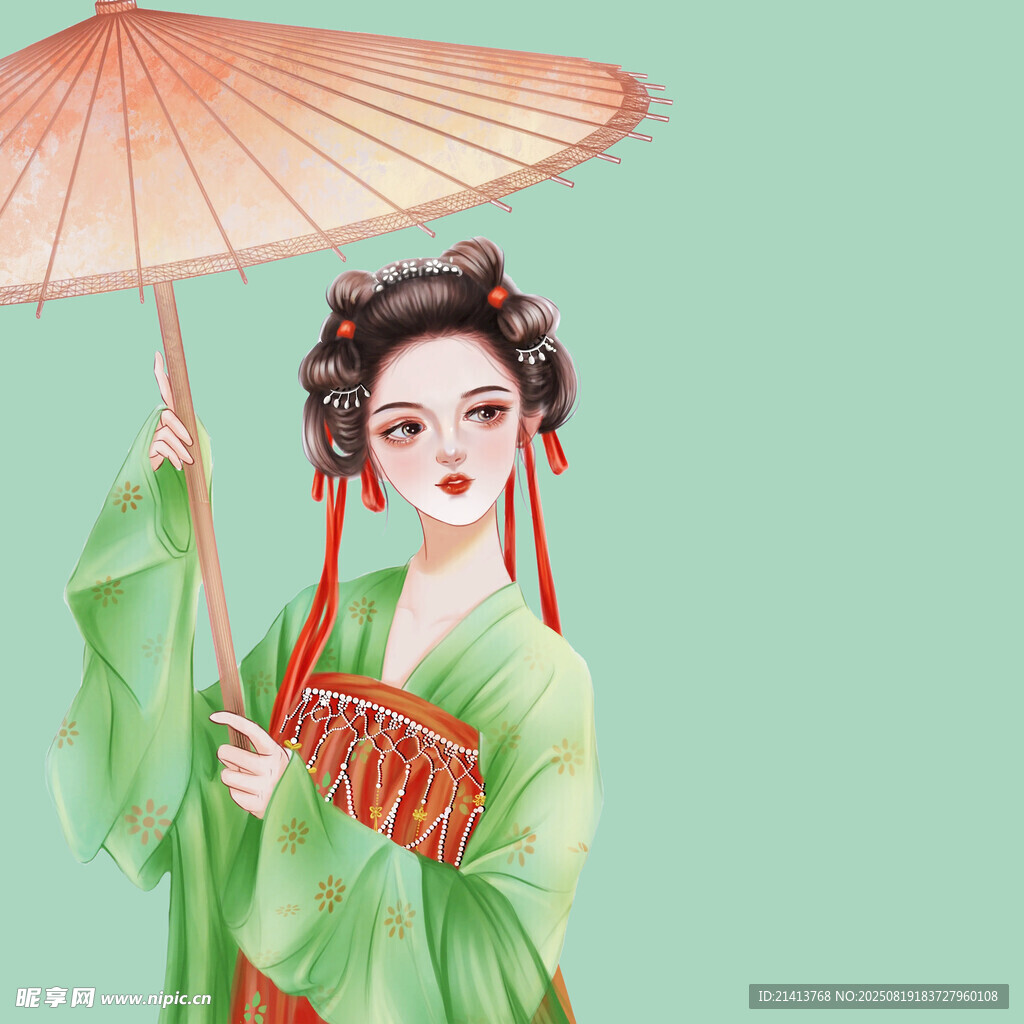 古风女子撑伞优雅姿态