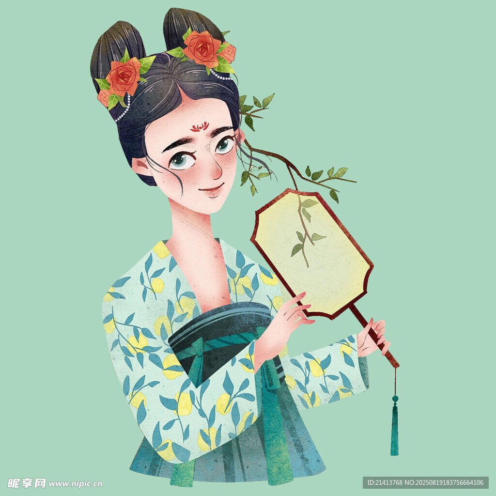 古风少女持扇展优雅风采