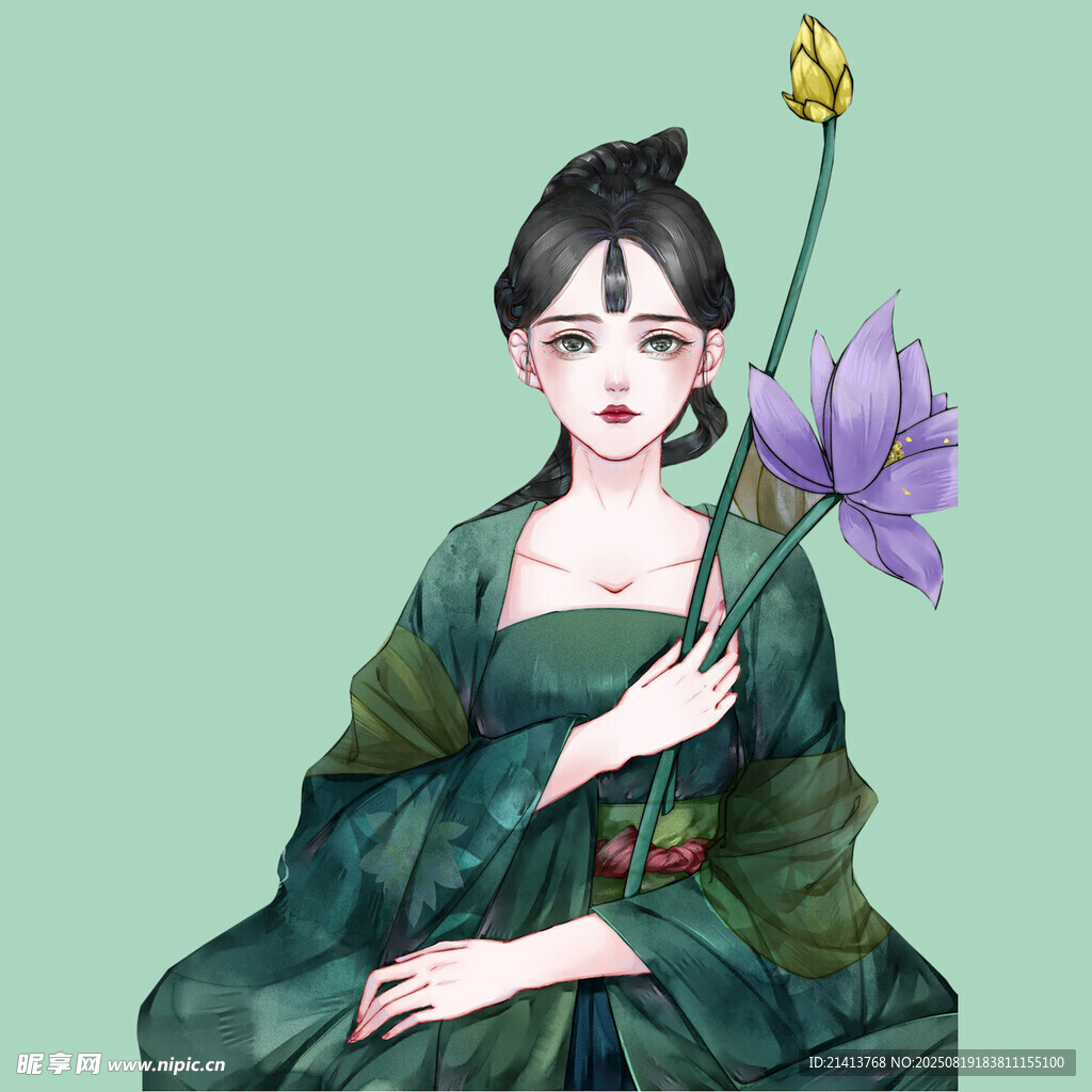 古风女子持花优雅端坐