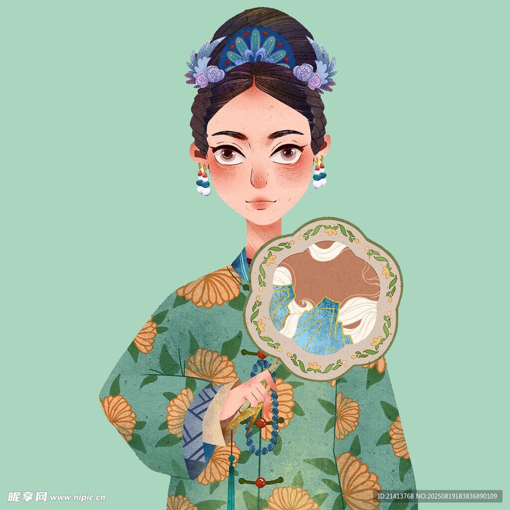 古风少女持扇 典雅装扮