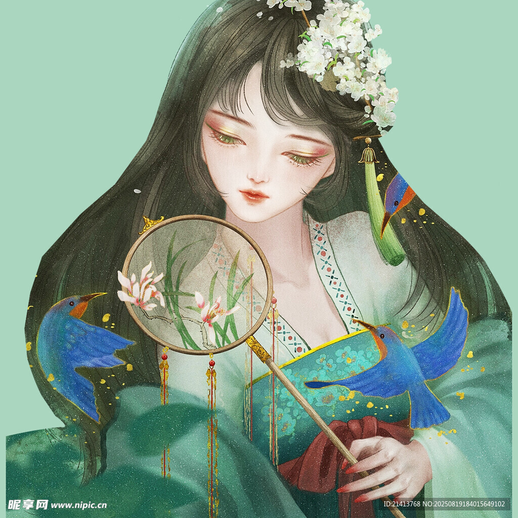 古风持扇女子优雅图