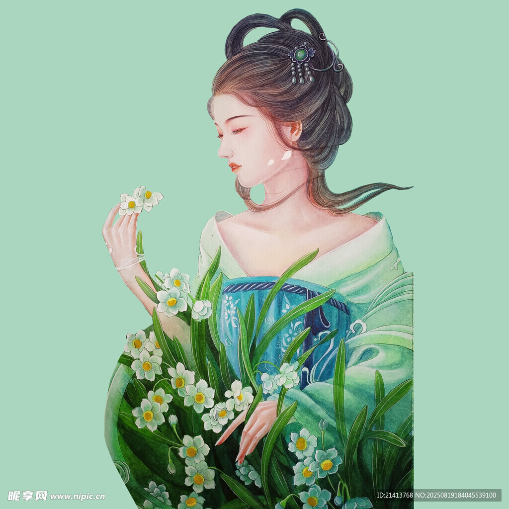 古风女子赏繁花