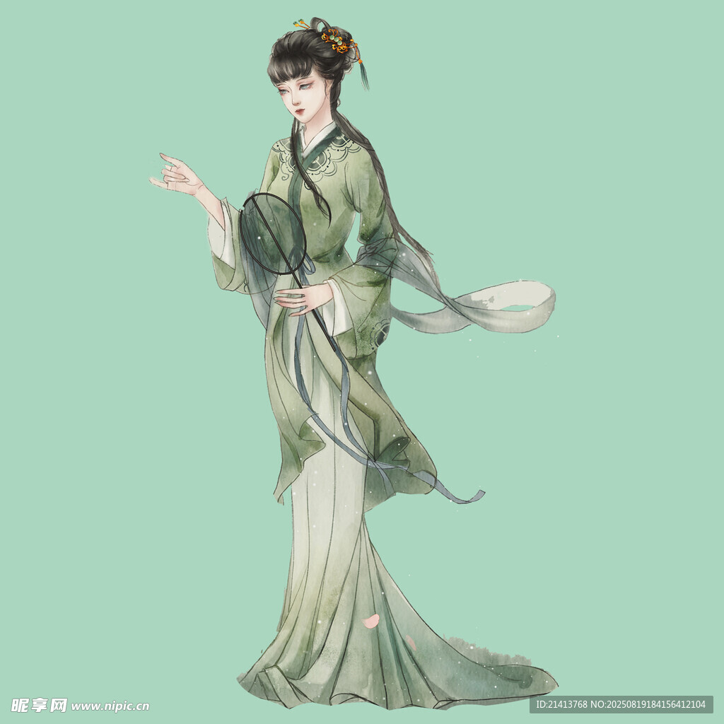 古风女子持扇优雅而立