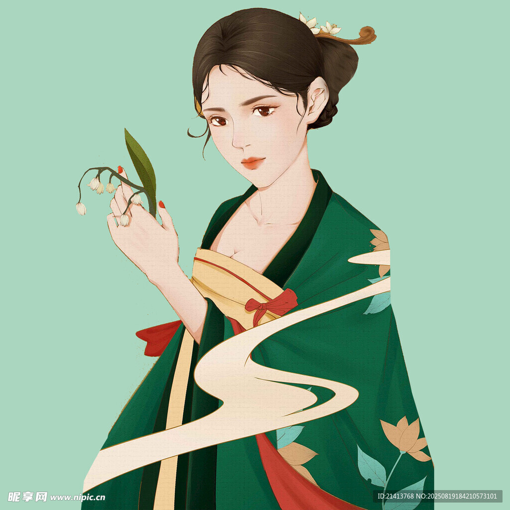 古风佳人持花展温婉气质