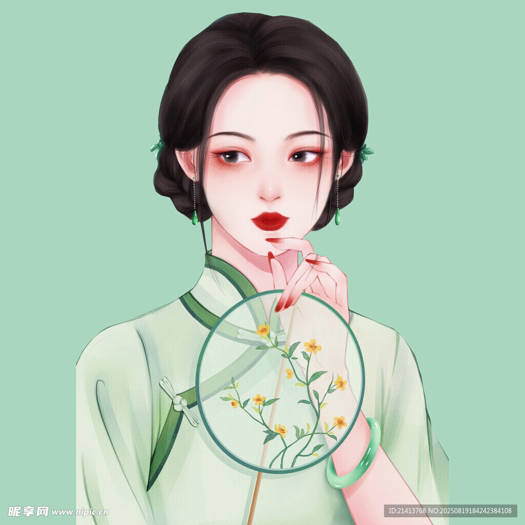 古风女子持扇优雅图